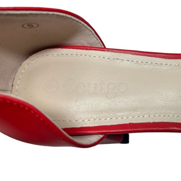 Coutgo Red Small Heels Block Heel Bow on Top Formal Cute Dress Shoes Size 6 - Picture 2 of 9